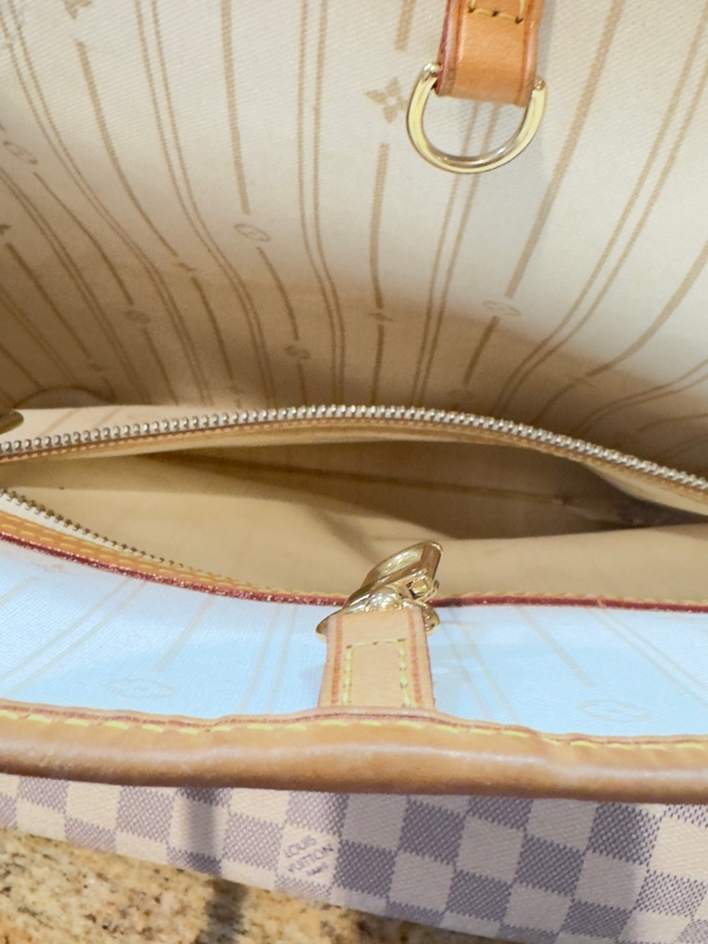 Louis Vuitton White Damier Azur Tote with Tan Trim - Picture 5 of 10